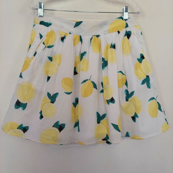 Cynthia Rowley Lemon Print Skirt Size 8 A-Line Flare White - Picture 6 of 10